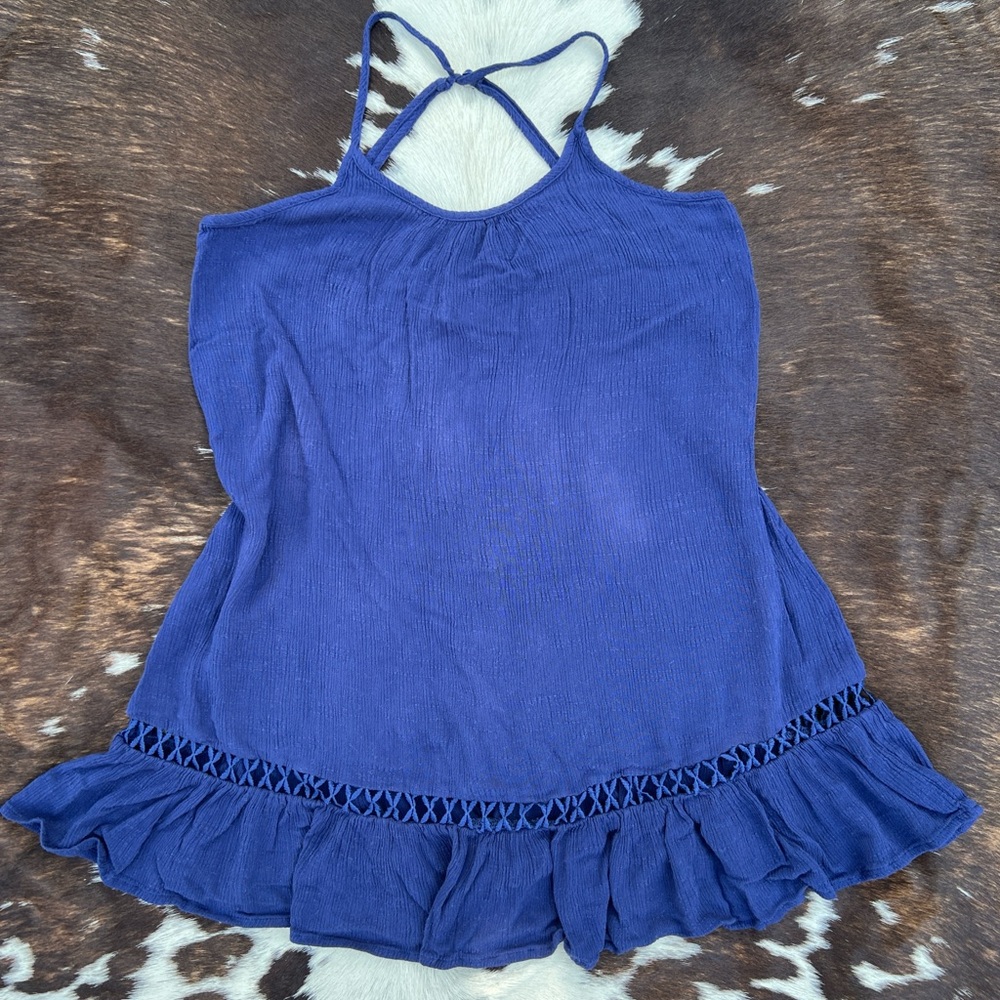 Flying Tomato textured 100% rayon crisscross eyelets lettuce trim summer dress